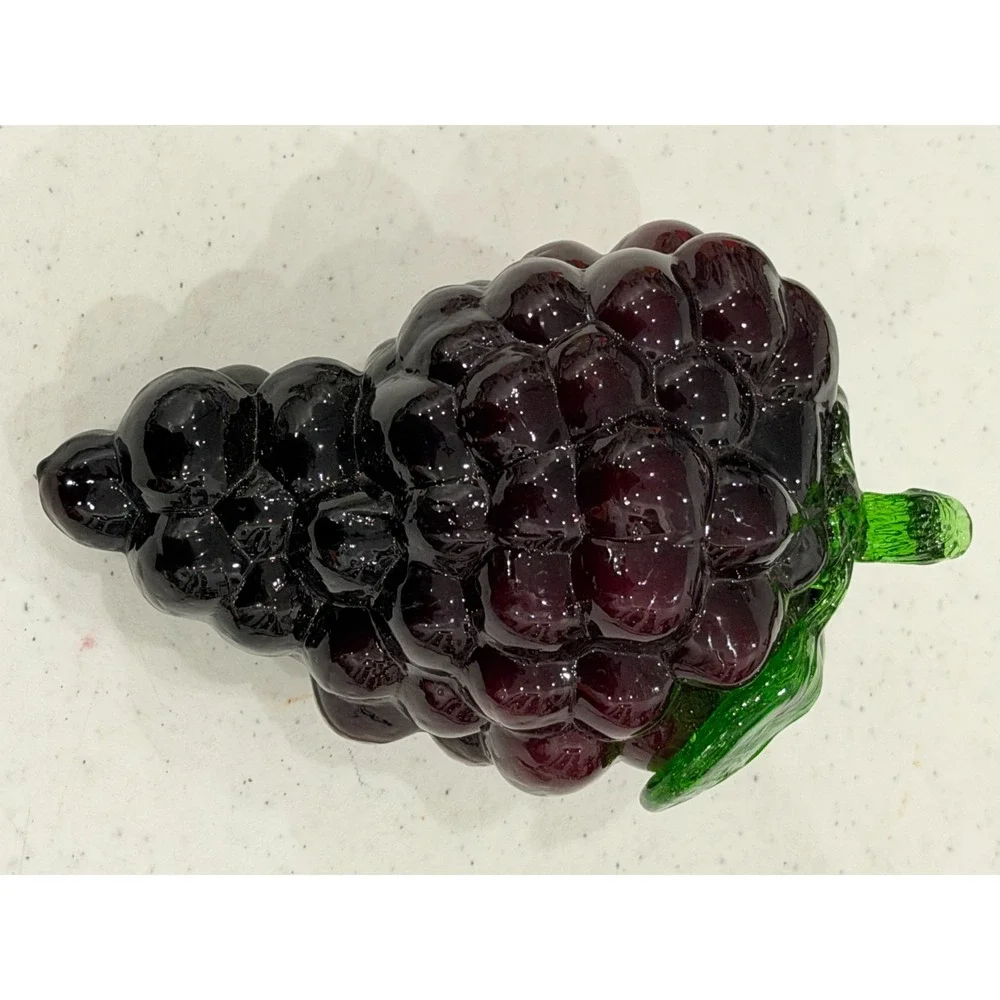 Art Glass Grapes Cluster Vintage Purple Fruit Sculpture Centerpiece 6